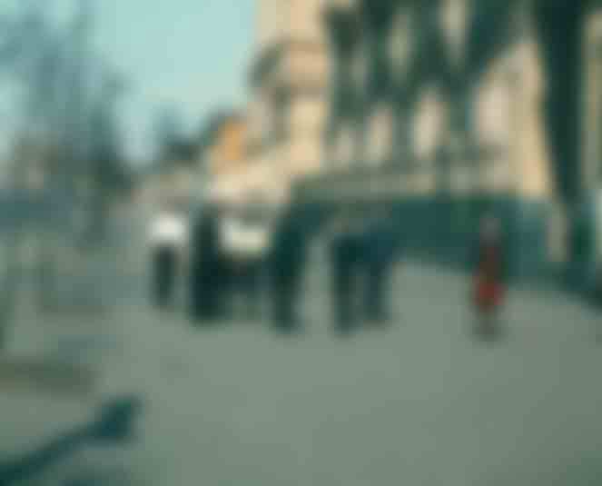 Американський прапор на будівлі нового американського посольства в Москві. Вулиця Чайковського (нині – Новинський бульвар)